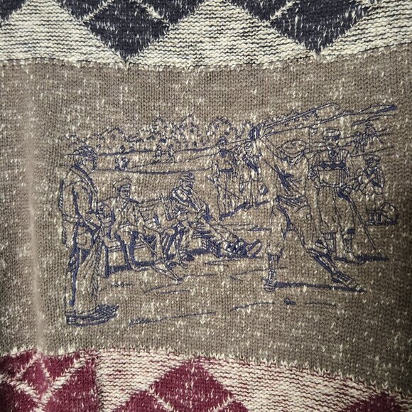 Vintage Men's XXL Novelty 3D Knit Embroidered Golf Sweater Argyle Gray Maroon Na - Picture 3 of 6